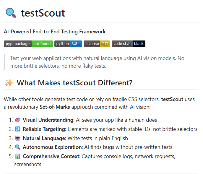 testScout: natural-language, AI-vision end-to-end web testing with stable element IDs